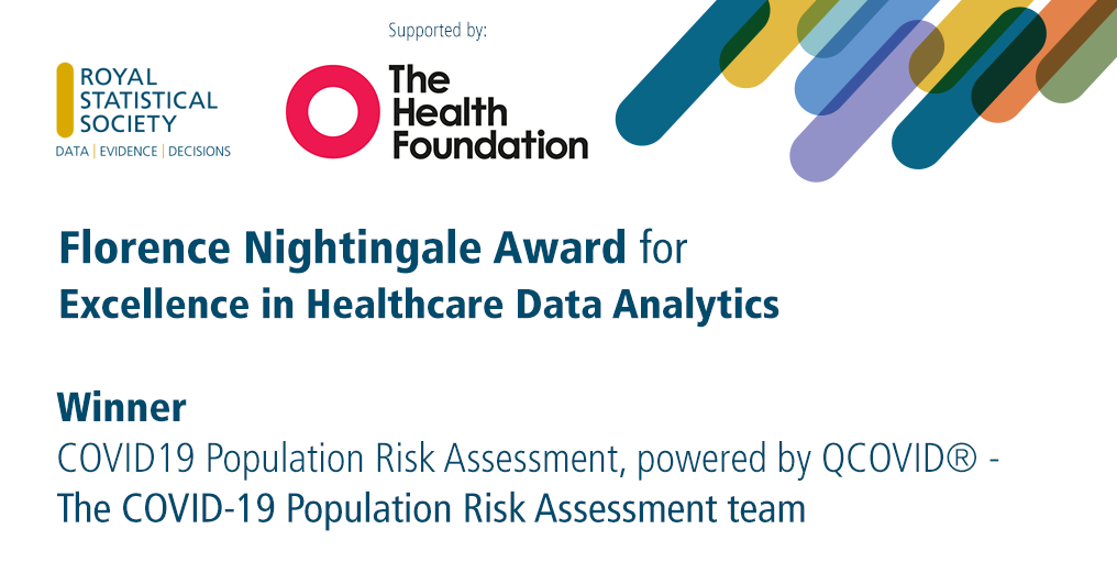 Royal Statistical Society, Supported by The Health Foundation - Florence Nightingale Award for Excellence in Healthcare Data Analytics - Winner: COVID19 Population Risk Assessment, powered by QCOVID® - The COVID-19 Population Risk Assessment team
